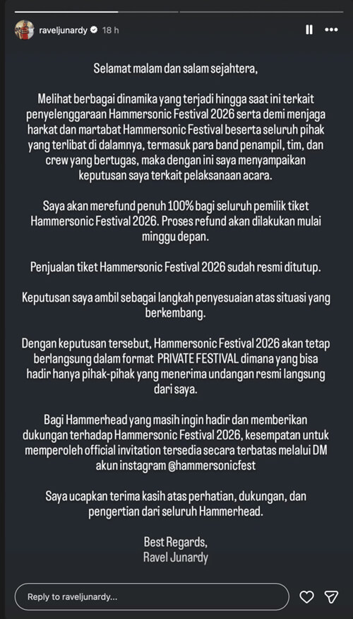 Pengumuman Batalnya Hammersonic Festival 2026